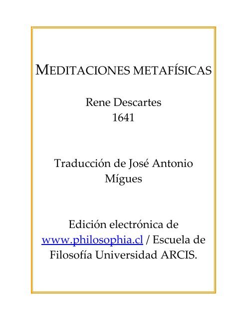 Meditaciones metafÃ­sicas - Colegio del Rosario de Santo Domingo