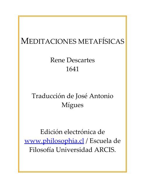 Meditaciones metafÃ­sicas - Colegio del Rosario de Santo Domingo