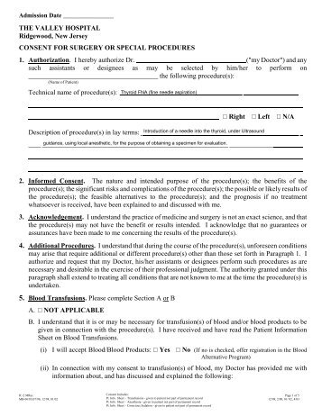 Thyroid FNA Ultrasound Consent - Valley Hospital