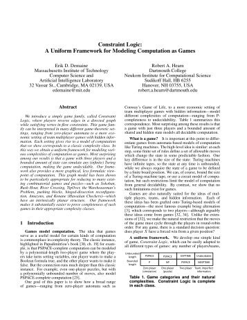 Constraint Logic: A Uniform Framework for Modeling ... - Erik Demaine