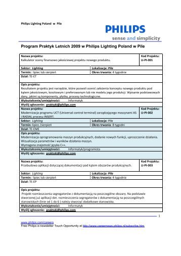 Program Praktyk Letnich 2009 w Philips Lighting Poland w Pile