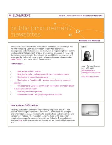 Public Procurement Newsbites - October 2011 - Mills & Reeve