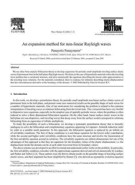 An expansion method for non-linear Rayleigh waves - FENOMEC