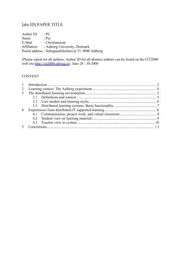 [abs ID] PAPER TITLE - IT in Civil Engineering. Aalborg University
