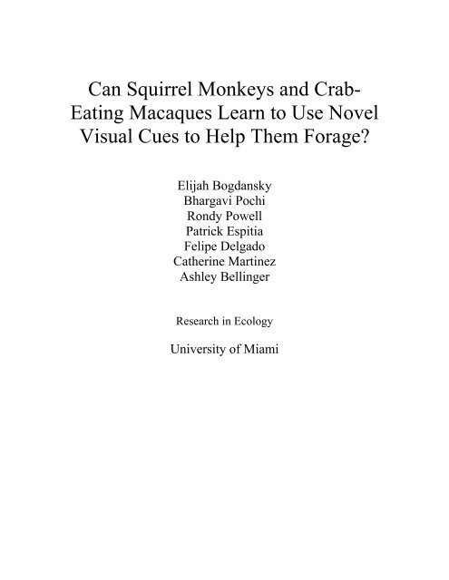 Can Squirrel Monkeys and Crab - University of Miami