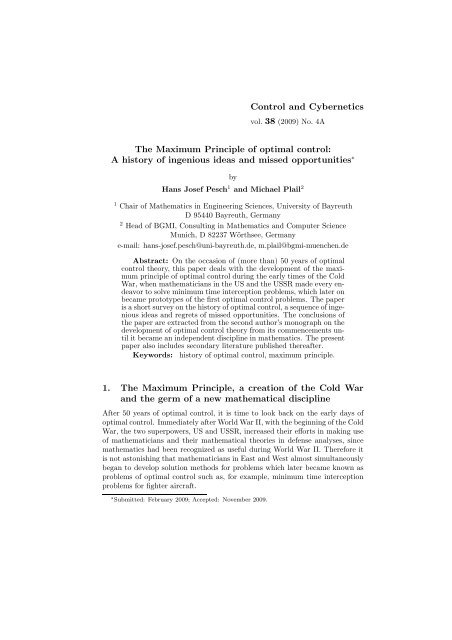 The Maximum Principle of optimal control: A history of ingenious ...