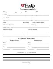 Teen Volunteer Application - West Chester Hospital