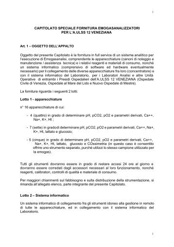 CAPITOLATO SPECIALE FORNITURA EMOGASANALIZZATORI ...