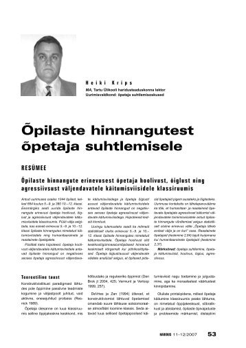 Õpilaste hinnangutest õpetaja suhtlemisele (Heiki Krips) - Haridus