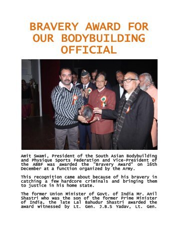 BRAVERY AWARD FOR OUR BODYBUILDING OFFICIAL - ABBF