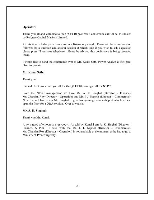 NTPC Q2 FY 2009-10