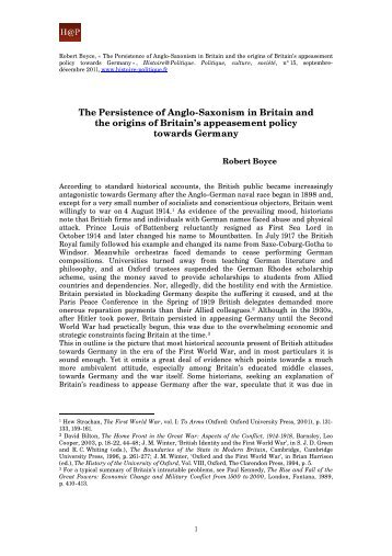 'The Persistence of Anglo-Saxonism in Britain and the origins of