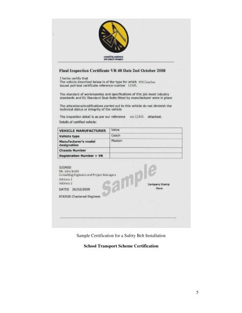 1 Annex 1 â Sample Certification for a Safety Belt Installation ...