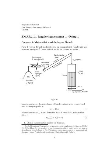 EMAR2101 Reguleringssystemer 1: Ãving 1 - TechTeach