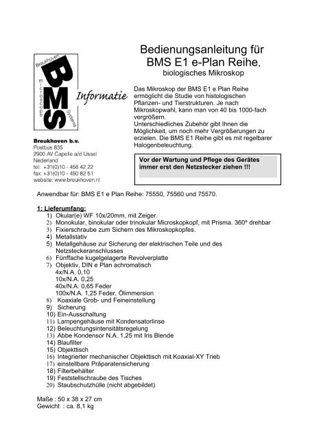 BMS 11 REIHE STEREOMIKROSKOPE