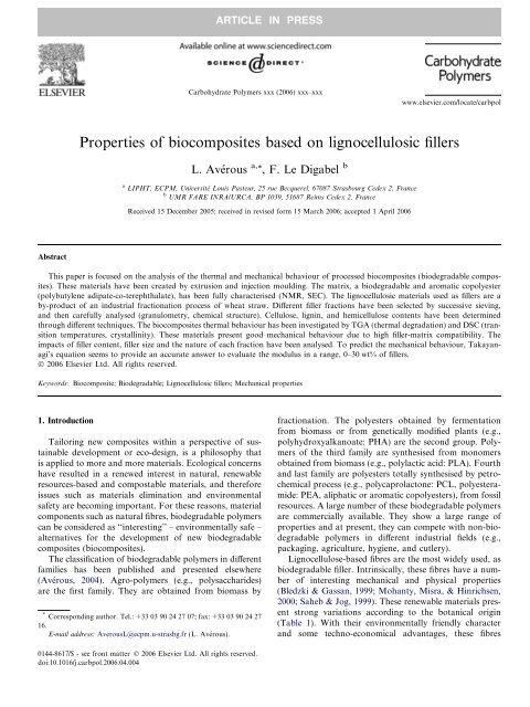 Properties of biocomposites based on lignocellulosic fillers