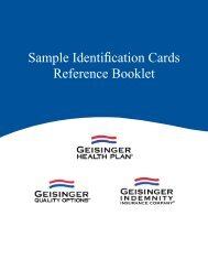 Sample Identification Cards - Geisinger Health Plan