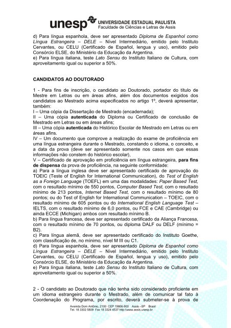 edital - processo seletivo 2013 - UNESP-Assis