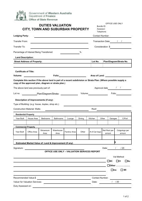 DUTIES VALUATION CITY, TOWN AND SUBURBAN PROPERTY