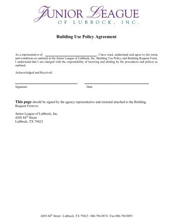 Building Use Policy Agreement - Junior League of Lubbock