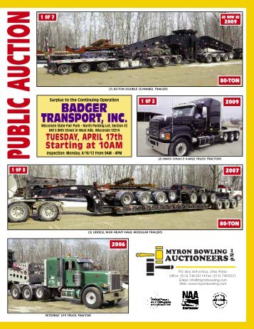 Badger transport, inc. - Myron Bowling Auctioneers