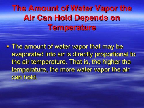 Humidity, Condensation, Clouds, and Fog or Water in the Atmosphere