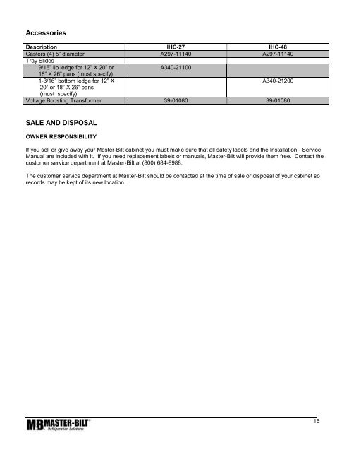 Installation & Operations Manual - Master-Bilt