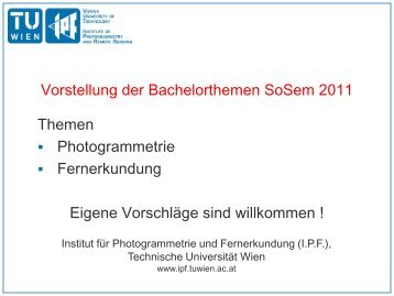 Themen Photogrammetrie und Fernerkundung