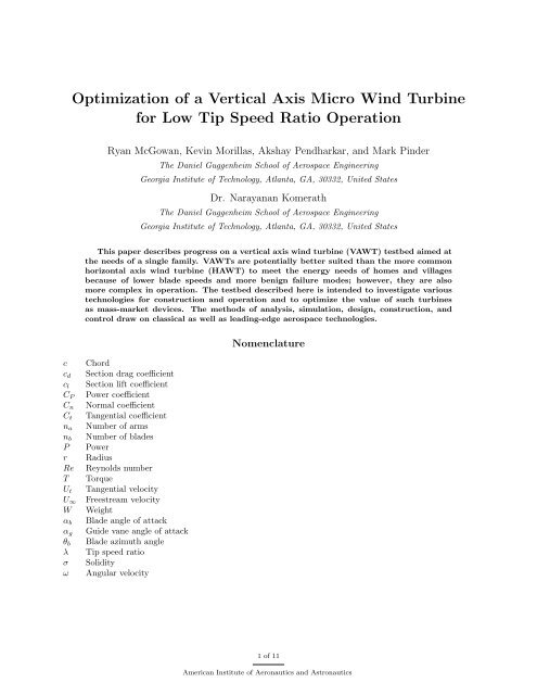 Optimization of a Vertical Axis Micro Wind Turbine for Low Tip ...