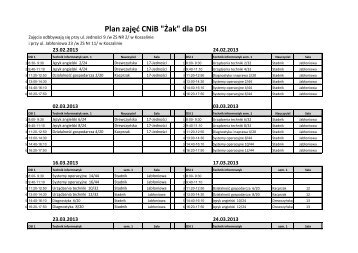 Plan zajÄÄ CNiB "Å»ak" dla DSI