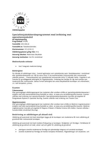 Utbildningsplan - Institutionen fÃ¶r omvÃ¥rdnad - UmeÃ¥ universitet