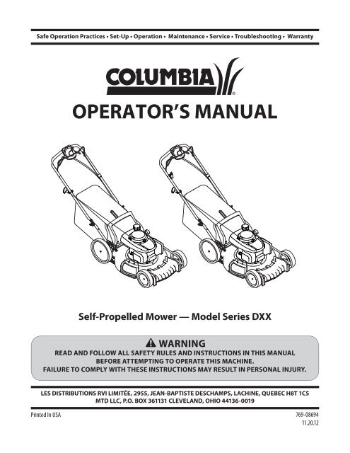 OPERATOR'S MANUAL - Columbia