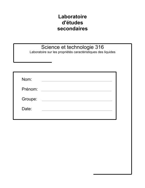 PropriÃ©tÃ©s caractÃ©ristiques des liquides