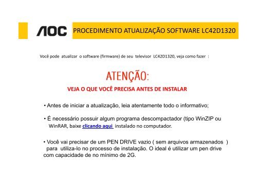 PROCEDIMENTO ATUALIZAÃƒÂ‡ÃƒÂƒO SOFTWARE LC42D1320 ... - AOC