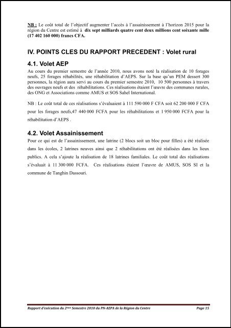 Rapport bilan annuel Centre - Portail du secteur de l'eau au Burkina ...