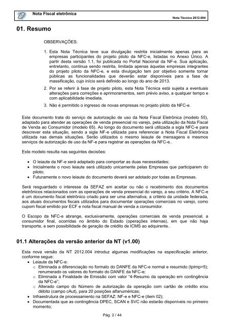 Nota Técnica 2012/004 - Secretaria de Estado da Tributação