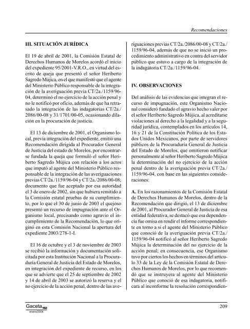 Gaceta NÂ° 162 - ComisiÃ³n Nacional de los Derechos Humanos