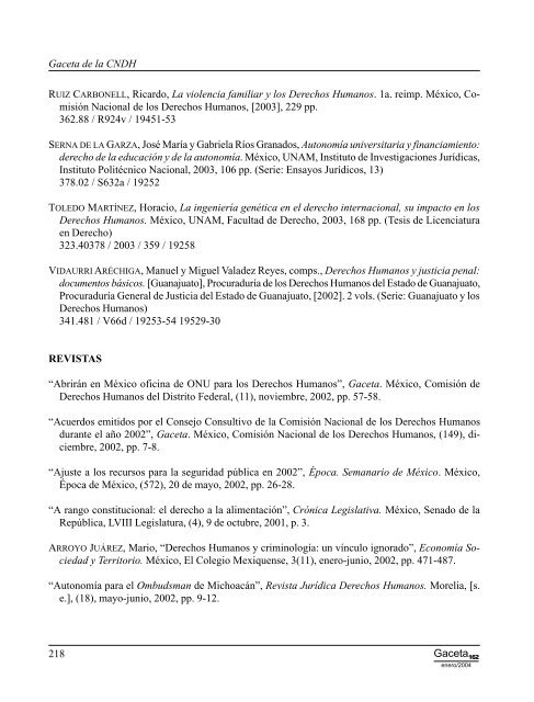 Gaceta NÂ° 162 - ComisiÃ³n Nacional de los Derechos Humanos