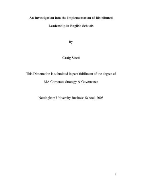 An Investigation into the Implementation of Distributed Leadership in ...