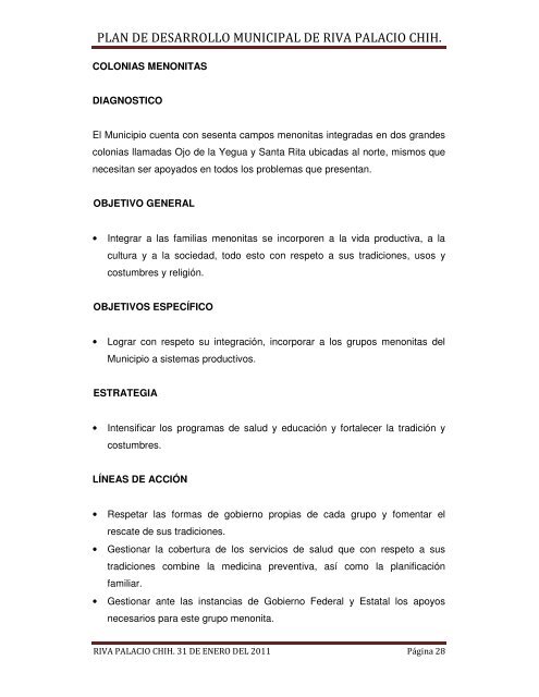 plan de desarrollo municipal de riva palacio chih. - Gobierno del ...