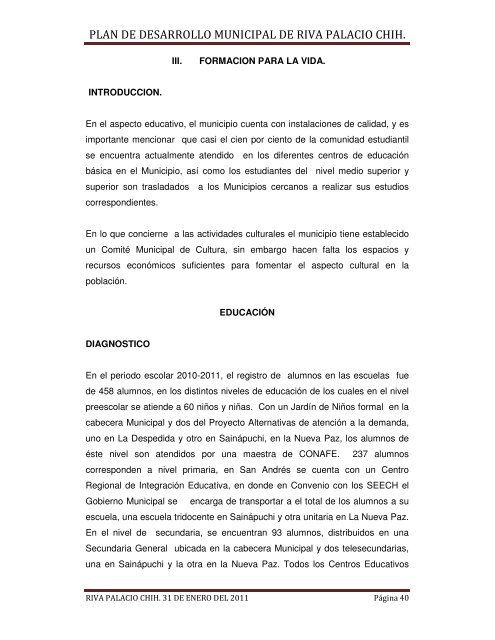 plan de desarrollo municipal de riva palacio chih. - Gobierno del ...