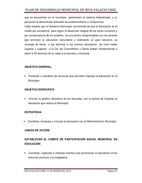 plan de desarrollo municipal de riva palacio chih. - Gobierno del ...