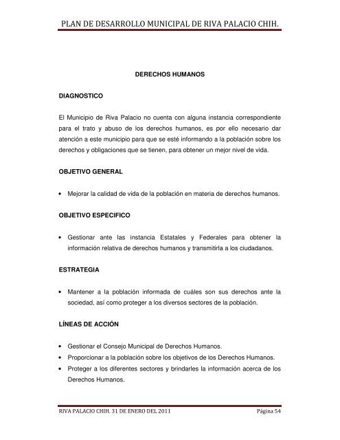 plan de desarrollo municipal de riva palacio chih. - Gobierno del ...