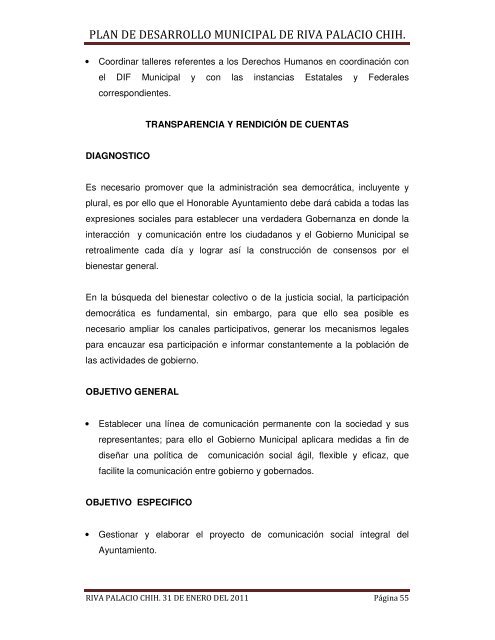 plan de desarrollo municipal de riva palacio chih. - Gobierno del ...