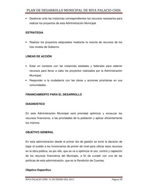 plan de desarrollo municipal de riva palacio chih. - Gobierno del ...