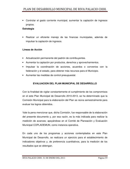 plan de desarrollo municipal de riva palacio chih. - Gobierno del ...