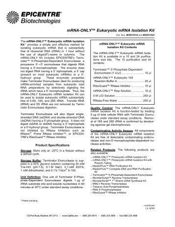 Protocol for mRNA-ONLY™ Eukaryotic mRNA Isolation Kit