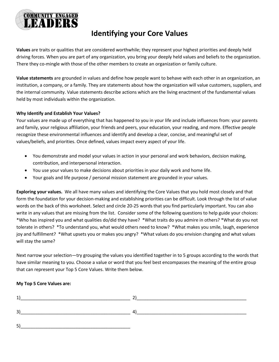 worksheet Core Values Worksheet 40 free magazines from blogs uw edu edu