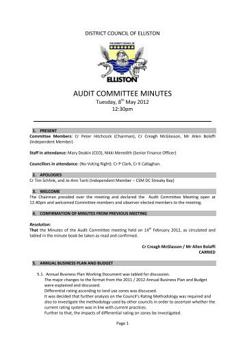 Audit Committee Minutes - 8 May 2012 - District Council of Elliston