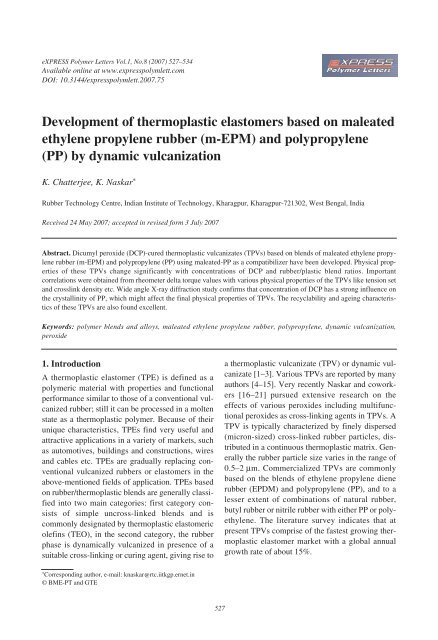 Development of thermoplastic elastomers based on maleated ...